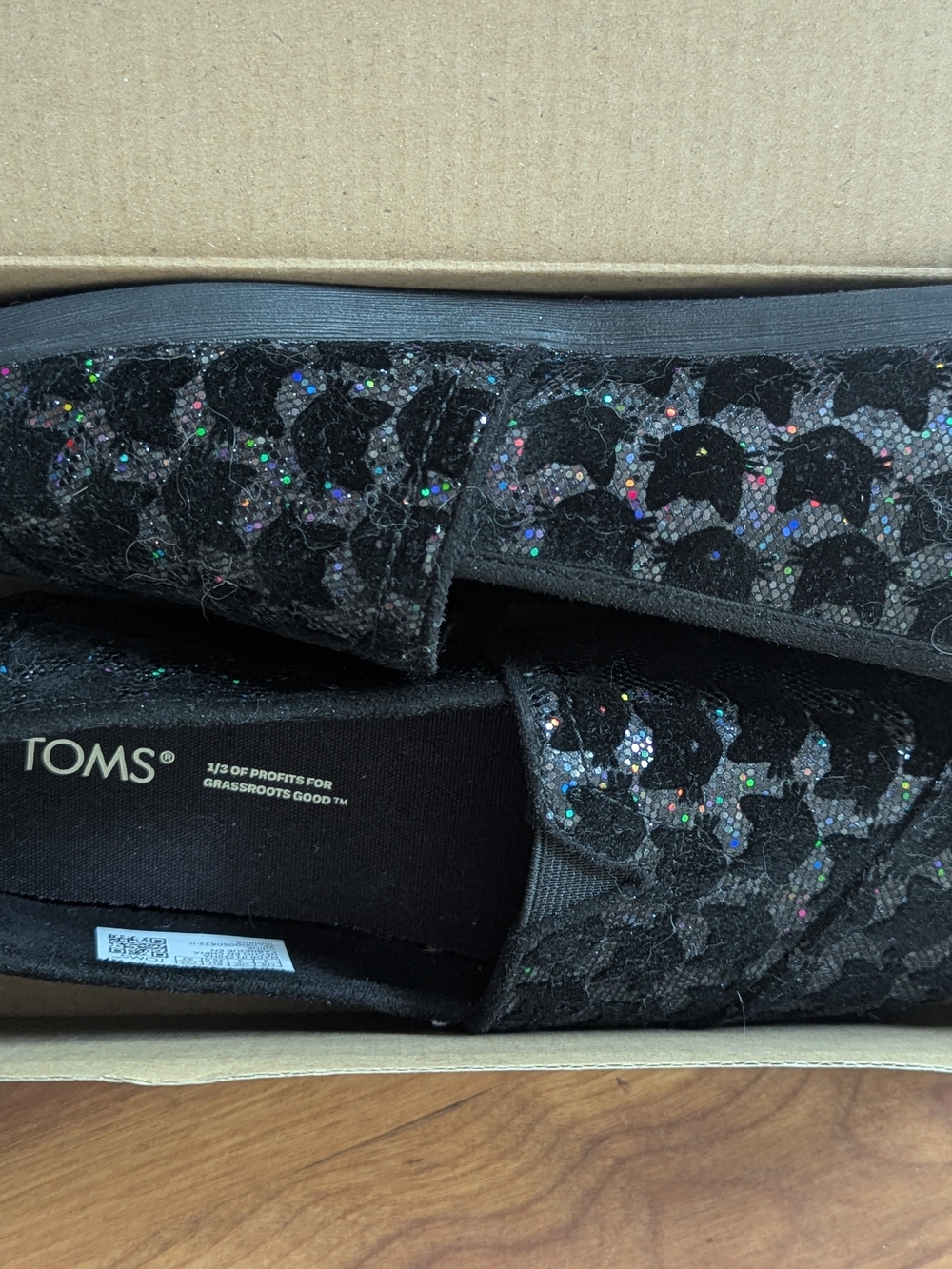 ✨NEW!!!✨TOMS Alpargata🐈‍⬛ Black Cat Felt Sequin Slip-On Flats Women - Picture 2 of 10